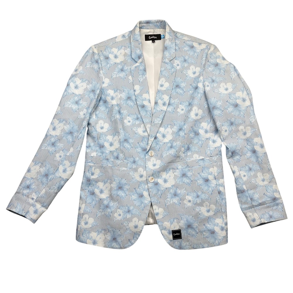 Cookies Blazer Mens L Blue Seersucker Floral Stripe Casual Sport Coat